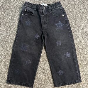 ZARA Kids Black Star Jeans – Size 3Y | Glitter Star Wide Leg Denim Pants